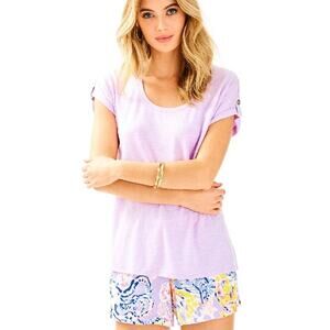 Lilly Pulitzer Womens Inara Top in Lilac Verbana Sz XXS Linen Preppy Lightweight